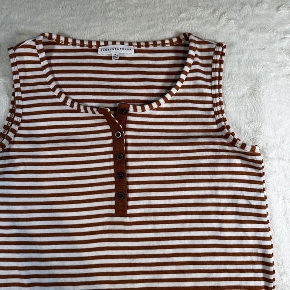 Jane + Delancey Brown Striped Tank Top Sleeveless Casual Ribbed Knit Women's - Picture 2 of 6